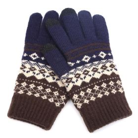 Winter Touch Screen Gloves Women Men Warm Stretch Knit Mittens Imitation Wool Full Finger Guantes Female Crochet Luvas Thicken (Color1: Style 2 Navy)