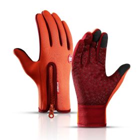 Hot Winter Gloves For Men Women Touchscreen Warm Outdoor Cycling Driving Motorcycle Cold Gloves Windproof Non-Slip Womens Gloves (Gloves Size: L, Color1: Orange)