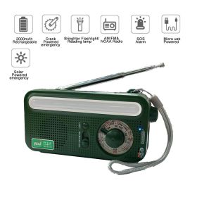 Emergency Radio Hand Crank Solar; Portable Weather Radio With AM/FM/WB/NOAA; Bright Flashlight; SOS Alarm; Reading Lamp; 2000mAh Cell Phone Charg (Color1: Green)