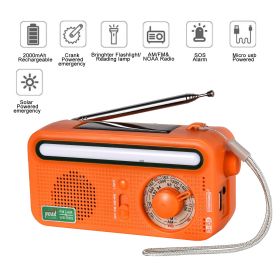 Emergency Radio Hand Crank Solar; Portable Weather Radio With AM/FM/WB/NOAA; Bright Flashlight; SOS Alarm; Reading Lamp; 2000mAh Cell Phone Charg (Color1: Orange)