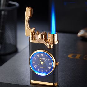 Lighter With Electric Watch Rocker Arm Automatic Ignition Straight Blue Flame Lighter Creative Real Dial Inflatable Windproof Lighter Men's Watch (Color1: Black matte)