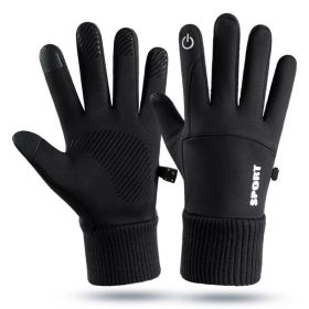 Men Winter Waterproof Cycling Gloves Outdoor Sports Running Motorcycle Ski Touch Screen Fleece Gloves Non-slip Warm Full Fingers (Color1: Black, size: L)