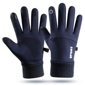 Men Winter Waterproof Cycling Gloves Outdoor Sports Running Motorcycle Ski Touch Screen Fleece Gloves Non-slip Warm Full Fingers (Color1: Blue, size: M)