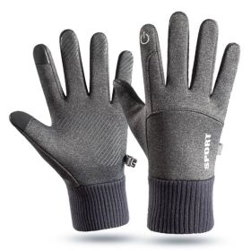 Men Winter Waterproof Cycling Gloves Outdoor Sports Running Motorcycle Ski Touch Screen Fleece Gloves Non-slip Warm Full Fingers (Color1: Light Gray, size: XL)