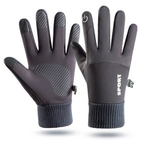 Men Winter Waterproof Cycling Gloves Outdoor Sports Running Motorcycle Ski Touch Screen Fleece Gloves Non-slip Warm Full Fingers (Color1: Grey, size: L)