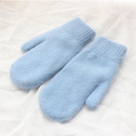 Women Winter Keep Warm Plush Gloves Elasticity Soft Full Fingers Mittens Imitation Rabbit Fur Knitted Girls Fashion Gloves (Gloves Size: One Size, Color1: Blue)