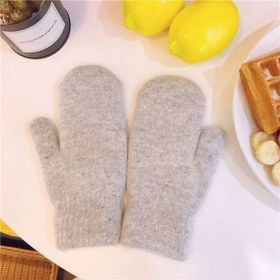 Women Winter Keep Warm Plush Gloves Elasticity Soft Full Fingers Mittens Imitation Rabbit Fur Knitted Girls Fashion Gloves (Gloves Size: One Size, Color1: Light Gray)