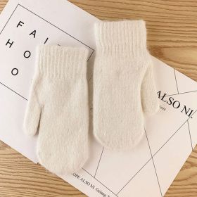 Women Winter Keep Warm Plush Gloves Elasticity Soft Full Fingers Mittens Imitation Rabbit Fur Knitted Girls Fashion Gloves (Gloves Size: One Size, Color1: White)