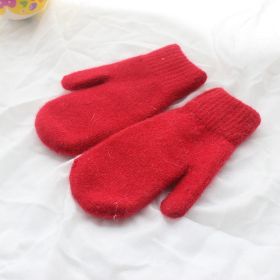 Women Winter Keep Warm Plush Gloves Elasticity Soft Full Fingers Mittens Imitation Rabbit Fur Knitted Girls Fashion Gloves (Gloves Size: One Size, Color1: Red)