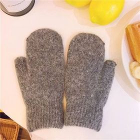 Women Winter Keep Warm Plush Gloves Elasticity Soft Full Fingers Mittens Imitation Rabbit Fur Knitted Girls Fashion Gloves (Gloves Size: One Size, Color1: Dark Grey)