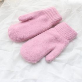 Women Winter Keep Warm Plush Gloves Elasticity Soft Full Fingers Mittens Imitation Rabbit Fur Knitted Girls Fashion Gloves (Gloves Size: One Size, Color1: Pink)