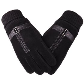 Winter Men's Warm Gloves Genuine Suede Pig Leather Gloves Mittens Male Thick Bike Motorcycle Gloves Men Knitted Guantes (Gloves Size: One Size, Color1: Black B)