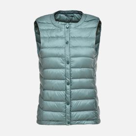 Women's Ultra Light Duck Down Vest Autumn Winter Warm Round Collar Sleeveless Coat 2019 Light Weight Korean All Match Thin Vests (Color1: light blue, size: L)