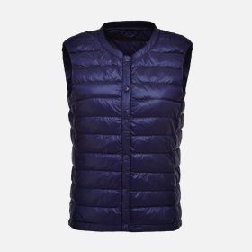 Women's Ultra Light Duck Down Vest Autumn Winter Warm Round Collar Sleeveless Coat 2019 Light Weight Korean All Match Thin Vests (Color1: Navy Blue, size: XXL)