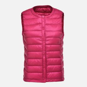 Women's Ultra Light Duck Down Vest Autumn Winter Warm Round Collar Sleeveless Coat 2019 Light Weight Korean All Match Thin Vests (Color1: rose, size: XL)