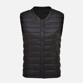 Women's Ultra Light Duck Down Vest Autumn Winter Warm Round Collar Sleeveless Coat 2019 Light Weight Korean All Match Thin Vests (Color1: Black, size: L)