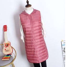 Hooded Women's Down Vest Long Coat Slim Fashion Ultra Light White Duck Down Waistcoat Female Fashion Winter Ladies Jacket Vests (Color1: Pink, size: XL)