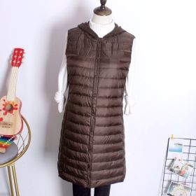 Hooded Women's Down Vest Long Coat Slim Fashion Ultra Light White Duck Down Waistcoat Female Fashion Winter Ladies Jacket Vests (Color1: Coffee, size: XXL)