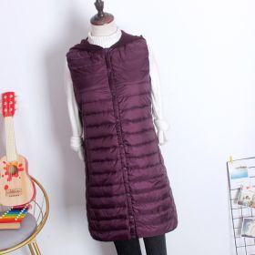 Hooded Women's Down Vest Long Coat Slim Fashion Ultra Light White Duck Down Waistcoat Female Fashion Winter Ladies Jacket Vests (Color1: Purple, size: XXL)