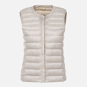 Women's Ultra Light Duck Down Vest Autumn Winter Warm Round Collar Sleeveless Coat 2019 Light Weight Korean All Match Thin Vests (Color1: beige gray, size: XXXL)