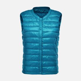 Women's Ultra Light Duck Down Vest Autumn Winter Warm Round Collar Sleeveless Coat 2019 Light Weight Korean All Match Thin Vests (Color1: lake blue, size: M)