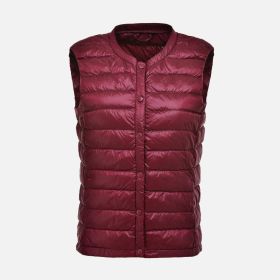 Women's Ultra Light Duck Down Vest Autumn Winter Warm Round Collar Sleeveless Coat 2019 Light Weight Korean All Match Thin Vests (Color1: burgundy, size: XXXL)