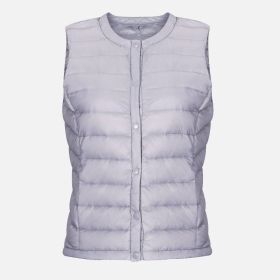 Women's Ultra Light Duck Down Vest Autumn Winter Warm Round Collar Sleeveless Coat 2019 Light Weight Korean All Match Thin Vests (Color1: Light Gray, size: XXXL)
