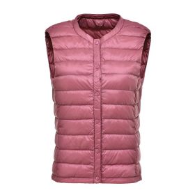 Women's Ultra Light Duck Down Vest Autumn Winter Warm Round Collar Sleeveless Coat 2019 Light Weight Korean All Match Thin Vests (Color1: Pink, size: XXL)