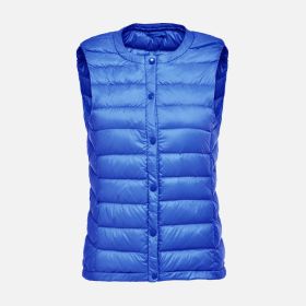 Women's Ultra Light Duck Down Vest Autumn Winter Warm Round Collar Sleeveless Coat 2019 Light Weight Korean All Match Thin Vests (Color1: royal blue, size: XXL)