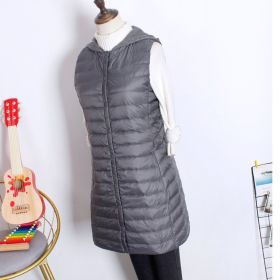 Hooded Women's Down Vest Long Coat Slim Fashion Ultra Light White Duck Down Waistcoat Female Fashion Winter Ladies Jacket Vests (Color1: Gray, size: L)