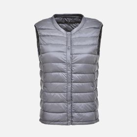 Women's Ultra Light Duck Down Vest Autumn Winter Warm Round Collar Sleeveless Coat 2019 Light Weight Korean All Match Thin Vests (Color1: Gray, size: L)