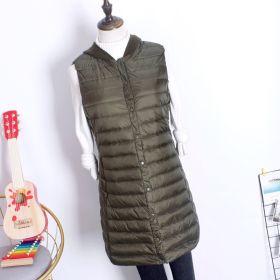 Hooded Women's Down Vest Long Coat Slim Fashion Ultra Light White Duck Down Waistcoat Female Fashion Winter Ladies Jacket Vests (Color1: Army Green, size: 4XL)