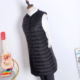 Hooded Women's Down Vest Long Coat Slim Fashion Ultra Light White Duck Down Waistcoat Female Fashion Winter Ladies Jacket Vests (Color1: Black, size: 4XL)
