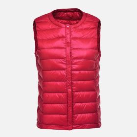 Women's Ultra Light Duck Down Vest Autumn Winter Warm Round Collar Sleeveless Coat 2019 Light Weight Korean All Match Thin Vests (Color1: Red, size: L)