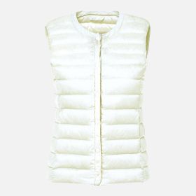 Women's Ultra Light Duck Down Vest Autumn Winter Warm Round Collar Sleeveless Coat 2019 Light Weight Korean All Match Thin Vests (Color1: Beige, size: M)