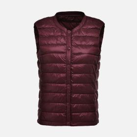 Women's Ultra Light Duck Down Vest Autumn Winter Warm Round Collar Sleeveless Coat 2019 Light Weight Korean All Match Thin Vests (Color1: dark red, size: XXL)