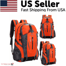 40L Men Women Travel Backpack Rucksack Camping Laptop Hiking School Book Bag USA (Color1: Orange)