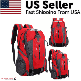40L Men Women Travel Backpack Rucksack Camping Laptop Hiking School Book Bag USA (Color1: Red)