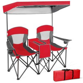 Portable Folding Camping Canopy Chairs with Cup Holder (Color1: Red)
