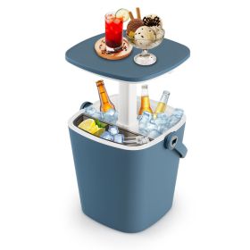 3-in-1 Portable Cooler Bar Table with Bottle Opener and Lift Top Lid for Camping Poolside (Color1: Blue)