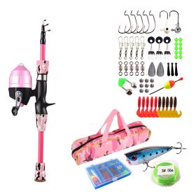 Kids Fishing Pole Set Fishing Starter Kit Telescopic Fishing Rod and Reel Combo Kit with Tackle Box 56Pcs Fishing Lures for Boys Girls (Color1: Pink, size: 1.2M)