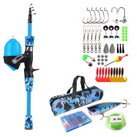 Kids Fishing Pole Set Fishing Starter Kit Telescopic Fishing Rod and Reel Combo Kit with Tackle Box 56Pcs Fishing Lures for Boys Girls (Color1: Blue, size: 1.5M)
